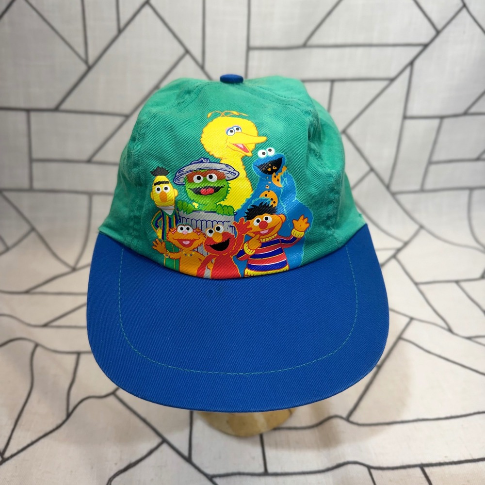 Sesame Street Hat Kids Green Blue Vintage Elmo Big Bird Cookie Monster Cap